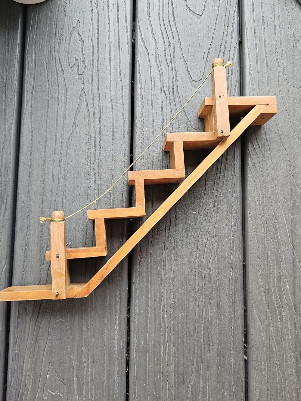 Vintage Wooden Staircase Hanging Wall Shelf Miniature Figurine Display Steps